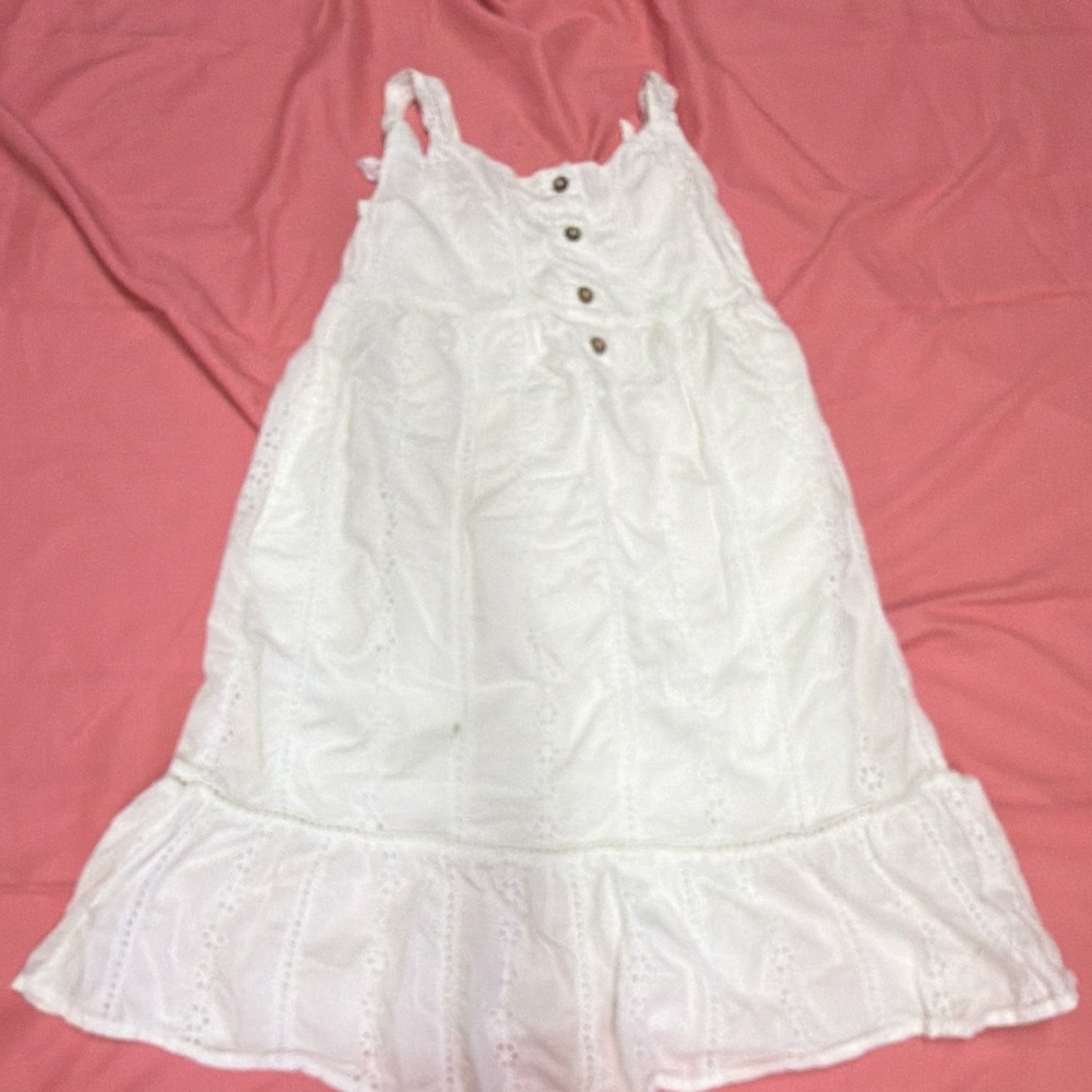 Cat & Jack Girls White Eyelet Sundress Sleeveless Square Neck Ruffle Lined S